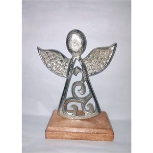 Sculpture d'ange en métal artisanale avec base en bois, décoration moderne pour la maison, figurine abstraite en gros, ornement de table, cadeau d'art - Product Image 1