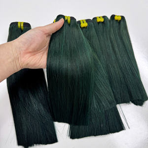 Precio al por mayor 100% Raw Virgin Vietnamita Humano Peluca Trama Hueso Recto Color verde oscuro Super Doble Extensiones de cabello dibujado - Product Image 1