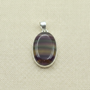 Colgante de fluorita arcoíris ovalado multicolor, plata de ley 925, chapado en oro rosa y oro amarillo, hecho a mano, estilo bohemio, regalo unisex. - Product Image 3