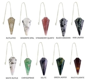 Péndulos de piedras preciosas de calidad premium, cristal natural pulido, cadena de plata, herramientas energéticas para Reiki, sanación, radiestesia y meditación. - Product Image 1