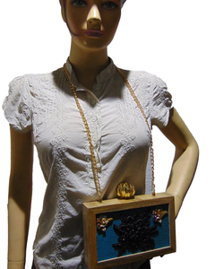 Handmade Wooden <b>Frame</b> Clutch Bag With Floral Embroidery Chain Strap Magnetic Closure Fashionable Evening Party Purse - Product Image 5