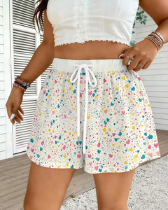 Women's Mid Elastic Waist Breathable Heart Print Loose Fit Pocketed Summer Casual Sports Shorts - Product Image 5