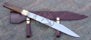 Nouveau couteau Seax Viking long en acier au carbone forgé à la main, lame de 15 pouces, finition haute brillance, ambidextre, manche en bois de noyer, os et laiton - Product Image 3
