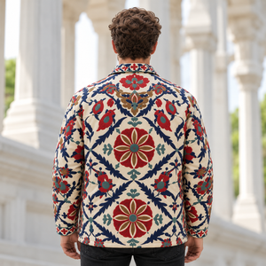Hand Embroidered Floral Cotton Blouson Full Sleeve Lantern Sleeve <b>Button</b> Collar Eco-Friendly Spring Style Regular Fit Woven - Product Image 1