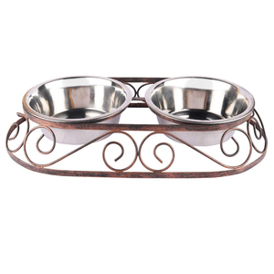 Bols surélevés de luxe pour chiens avec support en fer, double gamelle en acier inoxydable pour animaux de compagnie, station décorative pour l'alimentation et l'eau des chats et des chiens - Product Image 1