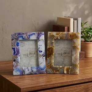 Cadre photo rectangulaire en marbre agate et quartz fait main, décoration de table de luxe pour la maison ou le bureau, cadeau décoratif - Product Image 4