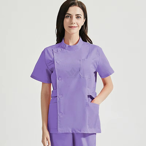 Women's Button Front Medical <b>Scrub</b> <b>Top</b> Short Sleeve Stand Collar Multi Pocket Nursing Hospital Healthcare Uniform - Product Image 2