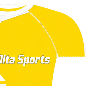 Yellow White Short Sleeve Rowing Baselayer Crew Neck <b>Geometric</b> Performance Training Athletic Sports Compression <b>Shirt</b> - Product Image 3