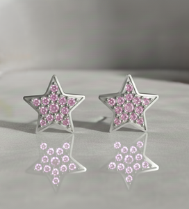 14KT Gold Natural Pink Sapphire Star Stud <b>Earrings</b> - Product Image 1