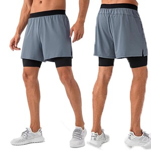 Men's Quick Dry Sport Shorts With Pockets Elastic Waist Solid Color Gray Spandex Polyester Knitted <b>Mid</b> Length Short Shorts OEM - Product Image 1