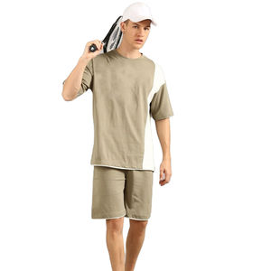 Solid Color Casual Men's Summer Two-Piece T-Shirt and <b>Shorts</b> Set with Front Logo Quick Dry - Product Image 3