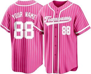 Custom Pinstripe Baseball Jersey for Men Women-Breathable Short Sleeve Button <b>Down</b> Shirt Personalized Stitched Name Number Logo - Product Image 3