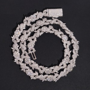 Floral Rope Chain <b>Necklace</b> Iced Out Sterling Silver Gold Plated Unisex Hip Hop <b>Statement</b> Chain - Product Image 3