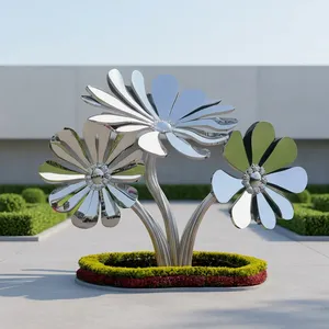 Escultura de Flores Moderna de Acero Inoxidable con Acabado de Espejo, Gran Escultura de Jardín para Exteriores, Decoración para Hoteles, Plazas, Parques y Entradas - Product Image 6