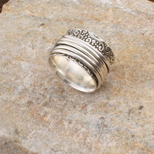 Vintage Two Tone 925 Silver & Brass Band <b>Ring</b> Handcrafted <b>Spinner</b> <b>Ring</b> Stamped Meditative Boho Jewelry for <b>Men</b> and Women - Product Image 5
