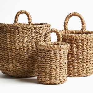 Natural Set Of 3 Seagrass <b>Basket</b> Set Functional <b>Storage</b> <b>Basket</b> For Laundry, Blanket And Home Organization - Product Image 1