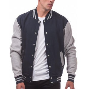 Veste universitaire classique personnalisée gris marine avec boutons-pression et bordure en tricot côtelé rayé, unisexe, streetwear, veste d'équipe personnalisée, vêtement d'extérieur - Product Image 3