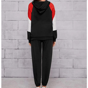 Women Color Blocking Hooded <b>Tracksuit</b> Full Sleeve Casual Joggers Set Breathable Polyester Cotton Autumn Wear - Product Image 3