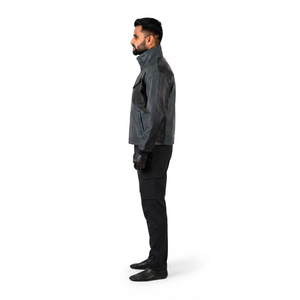 Wholesale Premium <b>Techwear</b> Leather <b>Jacket</b> Mens 0.9mm Laminated Lambskin Diagonal Color Block Waterproof Windproof Breathable - Product Image 3