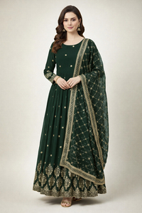 Robe longue en faux georgette brodée de qualité supérieure avec travail de sequins, dupatta assorti, manches longues, tenue ethnique festive pour occasions spéciales AU 359 - Product Image 3