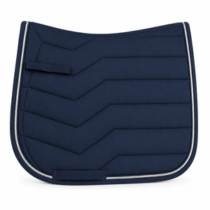 Custom Navy Blue Equestrian Saddle Pad White Piping Four-Way Stretch Quilted for Horse Riding Dressage Jumping OEM - Product Image 1