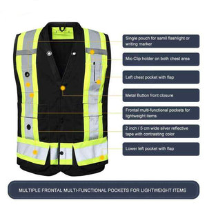 Gilet de sécurité réfléchissant haute visibilité pour homme, jaune et gris à rayures, respirant, col en V, vêtement d'extérieur décontracté avec poches, style automne - Product Image 4