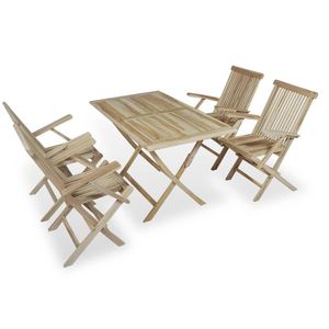 Juego de comedor plegable de 5 piezas de madera maciza de teca para exteriores, juegos de jardín - Product Image 1