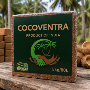Cocoventra Fibra de Coco Premium de Calidad de Exportación 5Kg Bloque de Bajo EC 6mm Tamizado Expansión 80-85L India CIF Contenedor de 40 Pies - Product Image 1