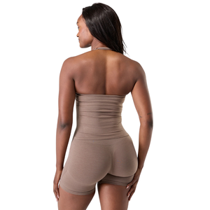 Halter Push Tank Women’s Seamless 2 in 1 Built In <b>Bra</b> Sculpting Activewear Fitness Stretch Tank <b>Top</b> Mocha Brown - Product Image 4