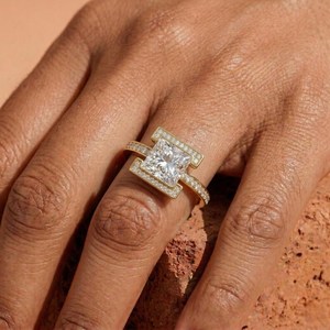 Bague de promesse en diamant taille princesse 3,00 carats de haute qualité, cultivé en laboratoire, or massif 14 carats, cadeau surprise pour fête, mariage, unisexe - Product Image 5