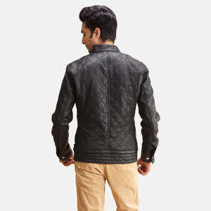 Blouson Bomber en Cuir Noir Matelassé Personnalisé OEM Henry, Style Streetwear, Hiver, Cuir Véritable Marron, Imperméable, Col Montant, Homme - Product Image 2