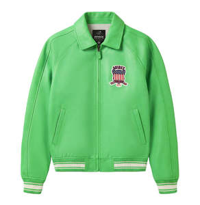 Chaqueta Bomber Varsity de Cuero Genuino Verde para Hombre, Marca Avirex, Personalizada Premium, con Parches Bordados, Estilo Urbano, OEM, ODM, Venta al Por Mayor - Product Image 1