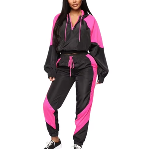 Best Quality Wholesale Women's Windbreaker Tracksuits Plus Size Summer Waterproof Two Piece Color Block Windbreaker Tracksuit - Product Image 1