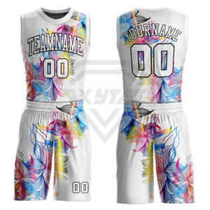 Conjunto de Uniforme de Baloncesto Sublimado Personalizado, Fabricante Mayorista, Impresión Floral, Uniforme de Equipo sin Mangas, Ropa Deportiva - Product Image 5