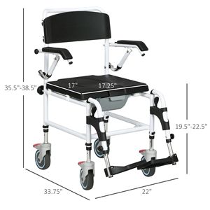 Sedia a rotelle da doccia con secchio rimovibile rettangolare da 300 libbre, design impermeabile, attrezzatura di sicurezza per il bagno - Sedia a rotelle con funzione comoda - Product Image 2