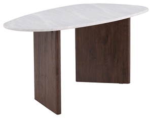Table de salle à manger moderne de luxe, simple et haut de gamme, avec plateau ovale en marbre blanc et base en bois d'acacia massif finition marron - Product Image 2