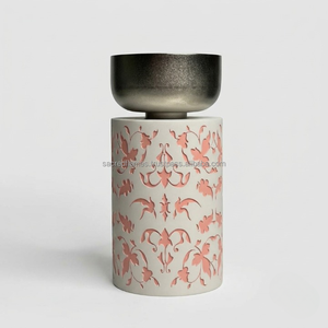 Handmade Cutout Ceramic Metal Bakhoor <b>Burner</b> Tealight Aroma <b>Oil</b> Warmer Pink Damask Floral <b>Fragrance</b> Censer Wholesale - Product Image 2