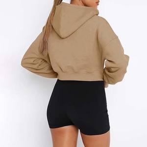 Sweat à capuche court zippé pour femme, 100% coton, imperméable et respirant, avec logo personnalisé, grandes tailles, design OEM, mode streetwear - Product Image 4