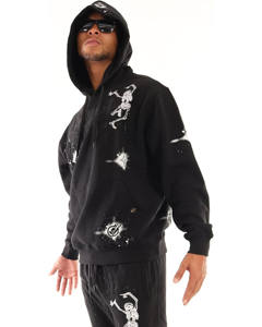 Sudadera con Capucha Negra de Invierno, Diseño de Esqueleto Atrevido, Capucha con Cordón Ajustable, Tejido de Felpa, Estilo Urbano Destacable - Product Image 2