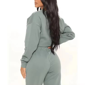 Conjunto Deportivo de 2 Piezas para Mujer, Sudadera con Capucha y Pantalones Jogger, Tejido Negro Transpirable de Poliéster/Algodón, Manga Larga, Corte Regular, Color Sólido - Product Image 4