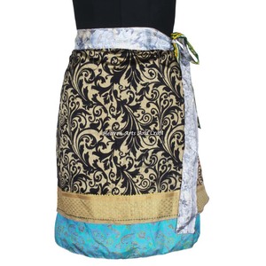 Minifalda tipo Sarong Hippie Gypsy para Mujer, Estilo Bohemio Indio Retro, de Seda, Casual, Mágica, Corta, Sari de Seda Vintage - Product Image 4