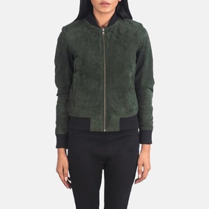 Chaqueta Bomber Vintage de Gamuza Verde para Mujer ZRROPS INDUSTRY, con Puños Acanalados Negros, Cierre de Cremallera, Estilo Casual Otoñal - Product Image 1