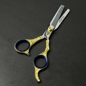 Ciseaux à effiler les cheveux en acier inoxydable plaqué or, haute précision, à dents affûtées, pour salons de coiffure et barbiers - Product Image 5