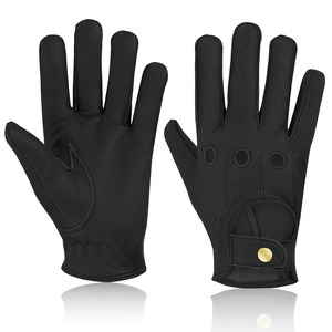 Gants de conduite en cuir à doigts entiers, unisexes, respirants, antidérapants, avec sangle de poignet réglable, toutes saisons, marron, noir, pour le cyclisme - Product Image 6