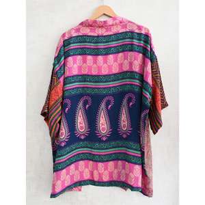 Kimono Corto de Seda India Hecho a Mano para Mujer, Ropa de Dormir Estampada, Regalo para Novia - Product Image 4