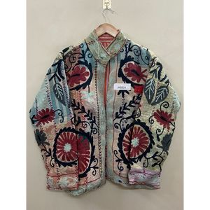 Chaqueta de Algodón para Mujer, Bordada a Mano con Diseño Suzani, Cuello en V, Transpirable, Ecológica, con Estampado Floral Kantha, para Otoño, Invierno y Verano - Product Image 1