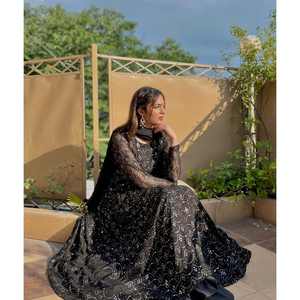 Traje Anarkali de diseñador talla XS para fiesta con hilo bordado - Product Image 2