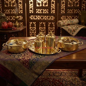 Casseroles de luxe martelées dorées décoratives, pots de conservation avec couvercles en forme de citrouille et plateau de service ovale pour mariage et décoration intérieure - Product Image 2