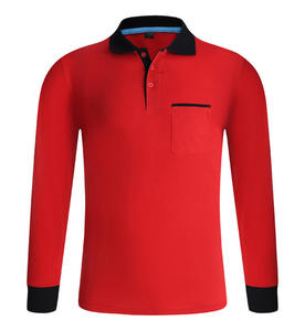 Polo de manga larga naranja para hombre con ribete en contraste y bolsillo en el pecho, corte regular, estilo casual, tejido de punto. - Product Image 2