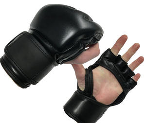 Guantes de entrenamiento de cuero sin dedos con cierre de velcro en la muñeca para artes marciales unisex - Product Image 5
